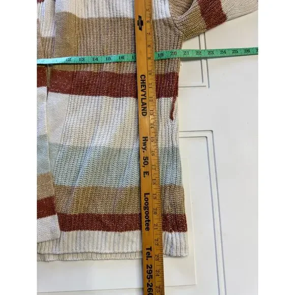 Nine West Women’s Chunky Striped Cardigan Ivory Brown Blue Size Medium M Soft - Picture 5 of 5